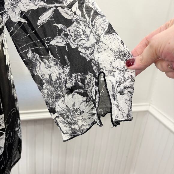 Citron Size XL Cardigan 100% Silk Floral Whimsigoth Dark Fairy Boho Sheer Floral - Picture 12 of 15